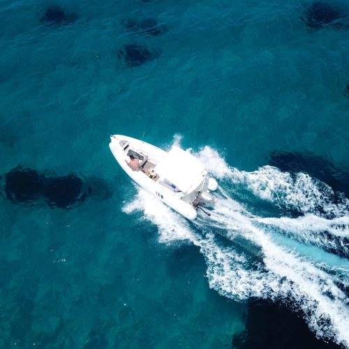 Aerial,Drone,,Bird's,Eye,View,Photo,Of,Small,Rib,Inflatable